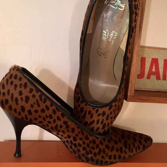 1950's Leopard Cheetah Stiletos 7 1/2B Heels - Picture 5 of 5